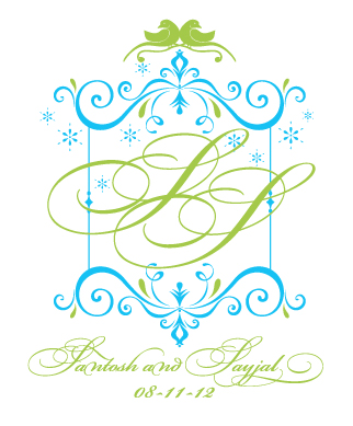 SantoshandSayjal2color_g Wedding monogram, indian wedding monogram massachusetts, indian wedding newport, rhode iisland