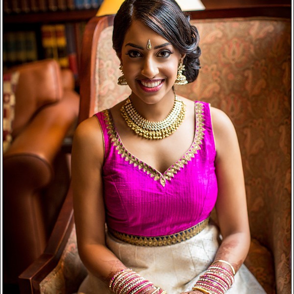 indian bride in her cream and white anarkali