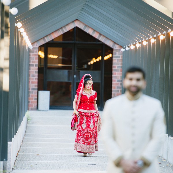 bride walking up to groom