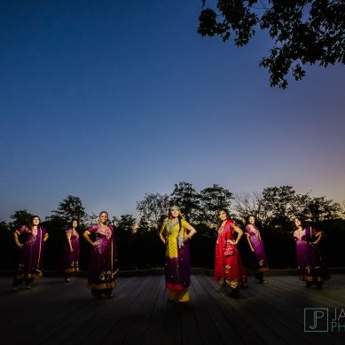 pakistani bridal party posing at sunset