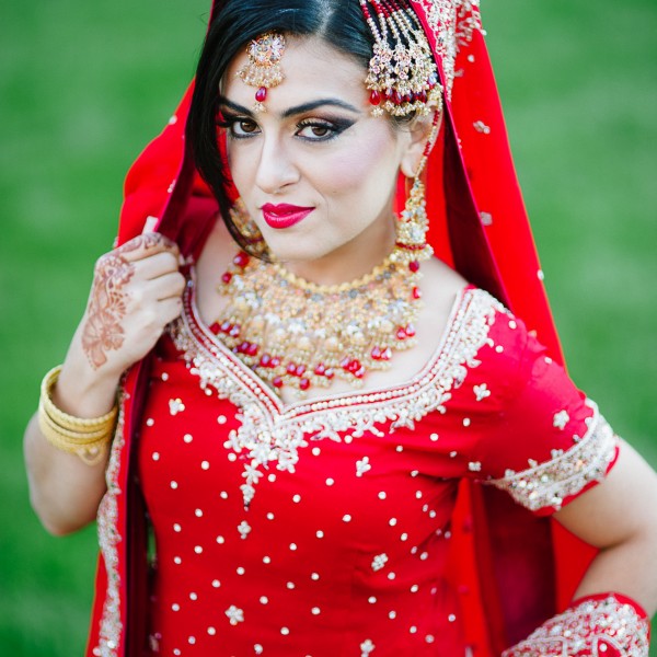 Pakistani bride in her red wedding dress