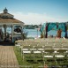 teal and red mandap and seating for fusion wedding.