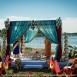 blue and red indian wedding decor