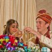 couple toasting at wedding reception