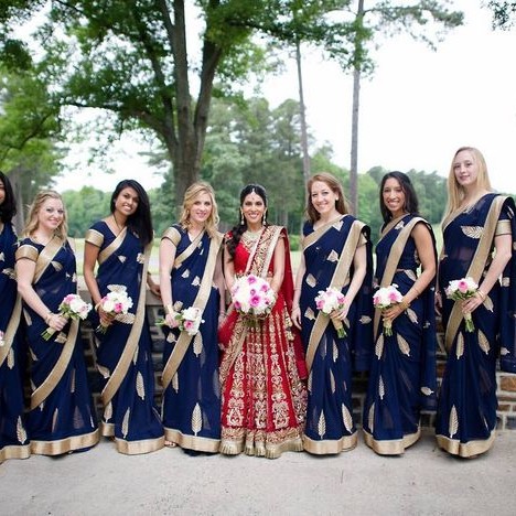 Indian bridesmaids in navy sarees