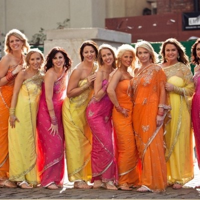 Indian bridesmaids in multi colored sarees