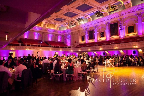 wedding reception photo with uplighting