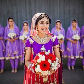 Indian bridesmaids in purple suits