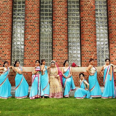 Indian bridesmaids in sky blue sarees