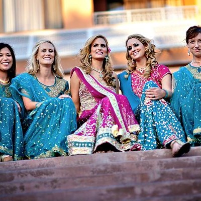 Indian bridesmaids in teal sarees