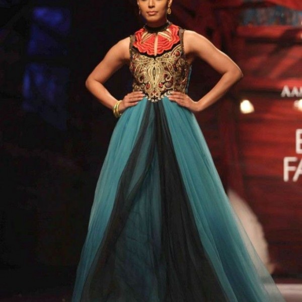 blue and gold jj vallaya dress