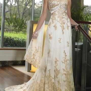 gold and white wedding dress