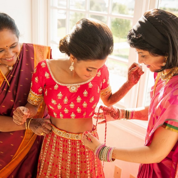 bride getting dressed