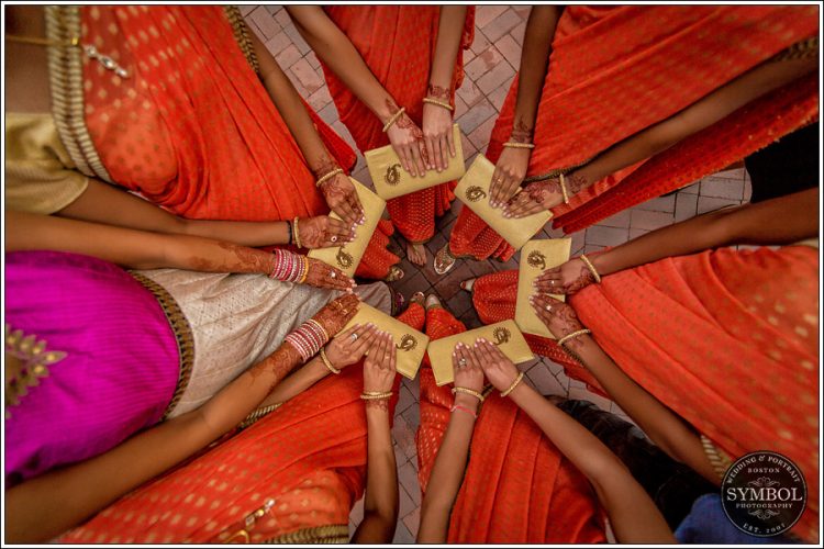 Indian bridesmaids with their gifts