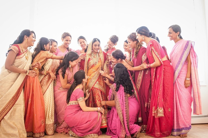 Indian bride with her bridesmaids