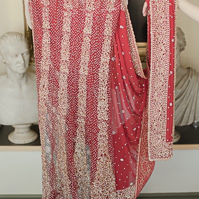 Outdoor Indian fusion wedding bridal saree