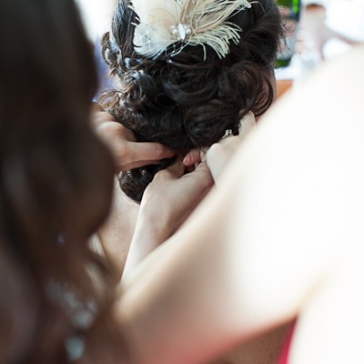 bride getting dressed