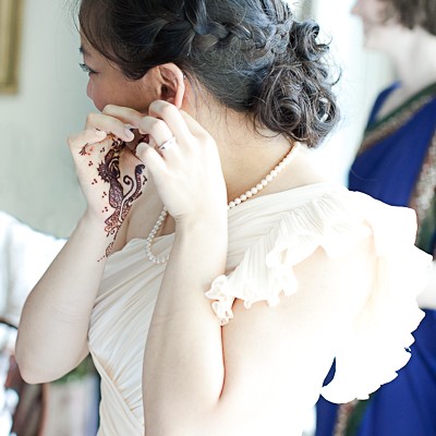 bride getting dressed
