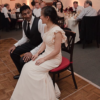 bride and groom at wedding reception