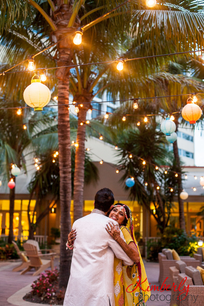 Pakistani bride and groom at mehendi night