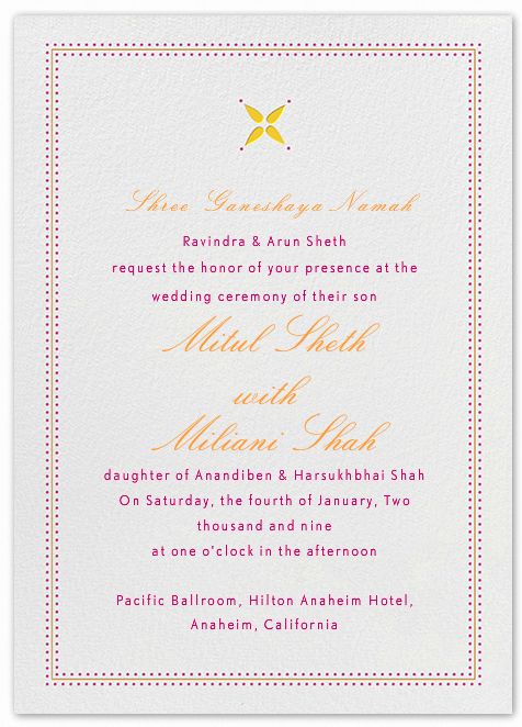 INdian wedding invitation sample and wording