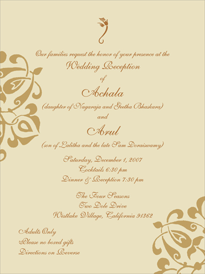 INdian wedding invitation sample and wording