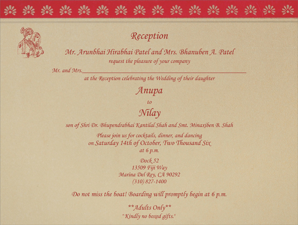 INdian wedding invitation sample and wording